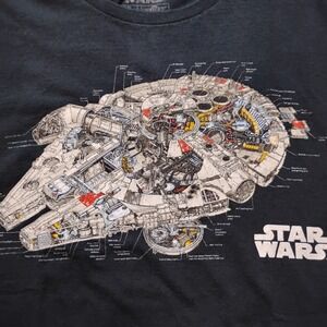Star Wars Millennium Falcon T Shirt Mens Large Black Colorful Cross Section